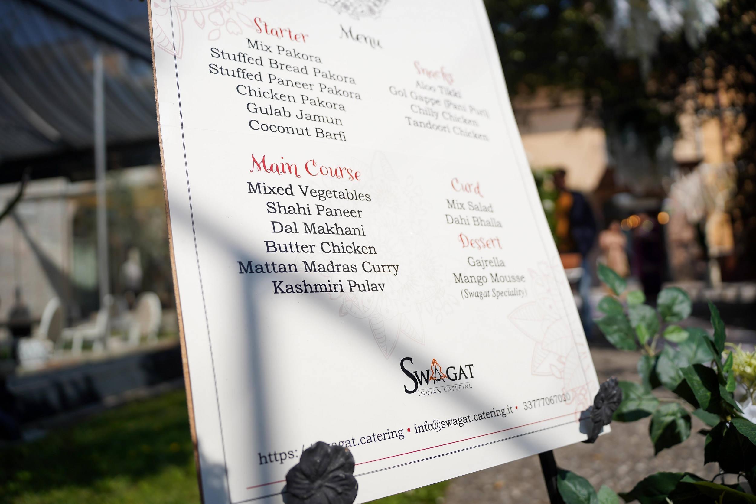 Il menu dello chef indiano che puoi chiamare per qualsiasi evento, aziendale, matrimonio o privato.